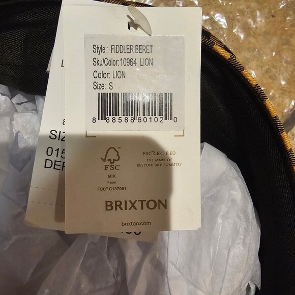 New! Brixton Fiddler Beret 10964 Lion Black Yellow Checker Size Small main image 4